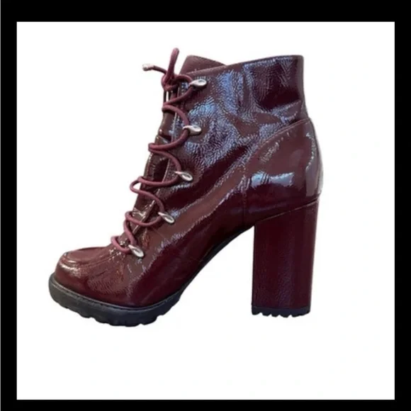 Gianni Bini Burgundy Patent Leather Platform Lace-Up Ankle Boots Size 7M NWOT - Picture 4 of 14